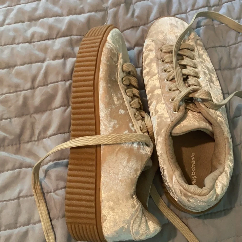 - Cream velour sneakers by misbehaving